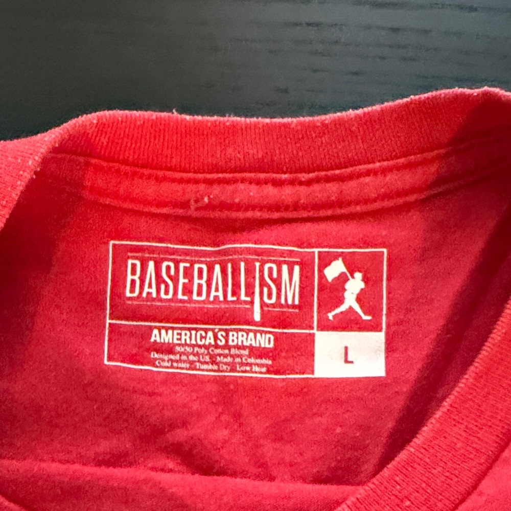 Red Men’s Baseballism Shirt with Bear Print - Picture 3 of 4